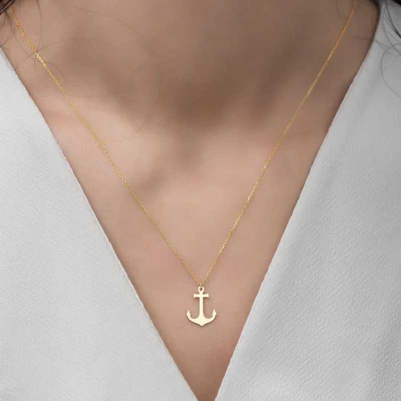 Stainless steel necklace hip-hop geometric sea anchor pendant necklace cross necklace womens jewelry Bijoux party gift W241121