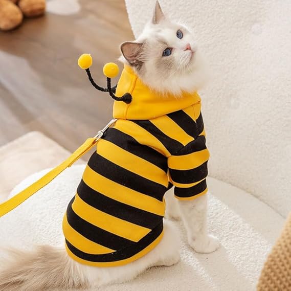 Cat Antennae Costume Hoodies Cute Bee Stripes Dog Kitten Puppy Pet Apparel (,Yellow&Black