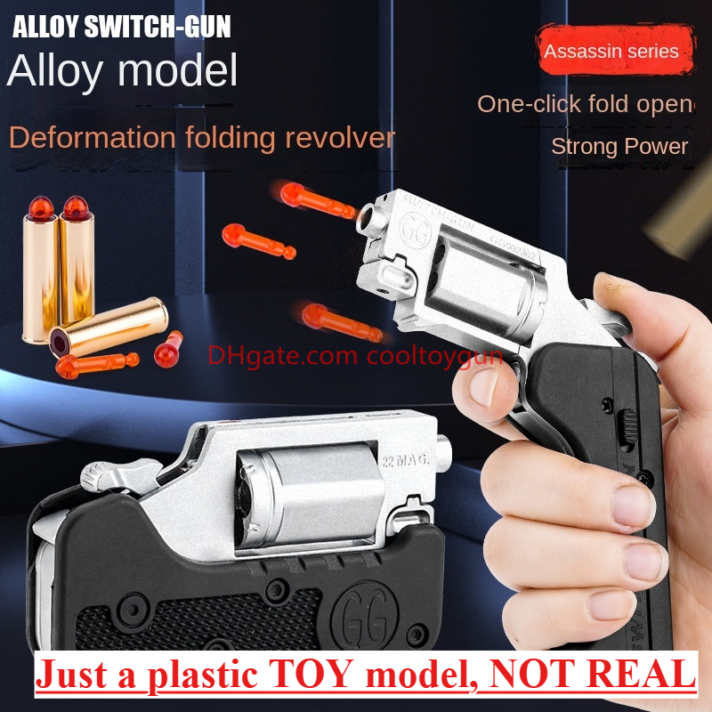 Alloy Revolver Lifecard Toy Gun Pistol Foldable Soft Bullet Shell Ejection Blaster Launcher for Boys Adults New Year Gifts Toys