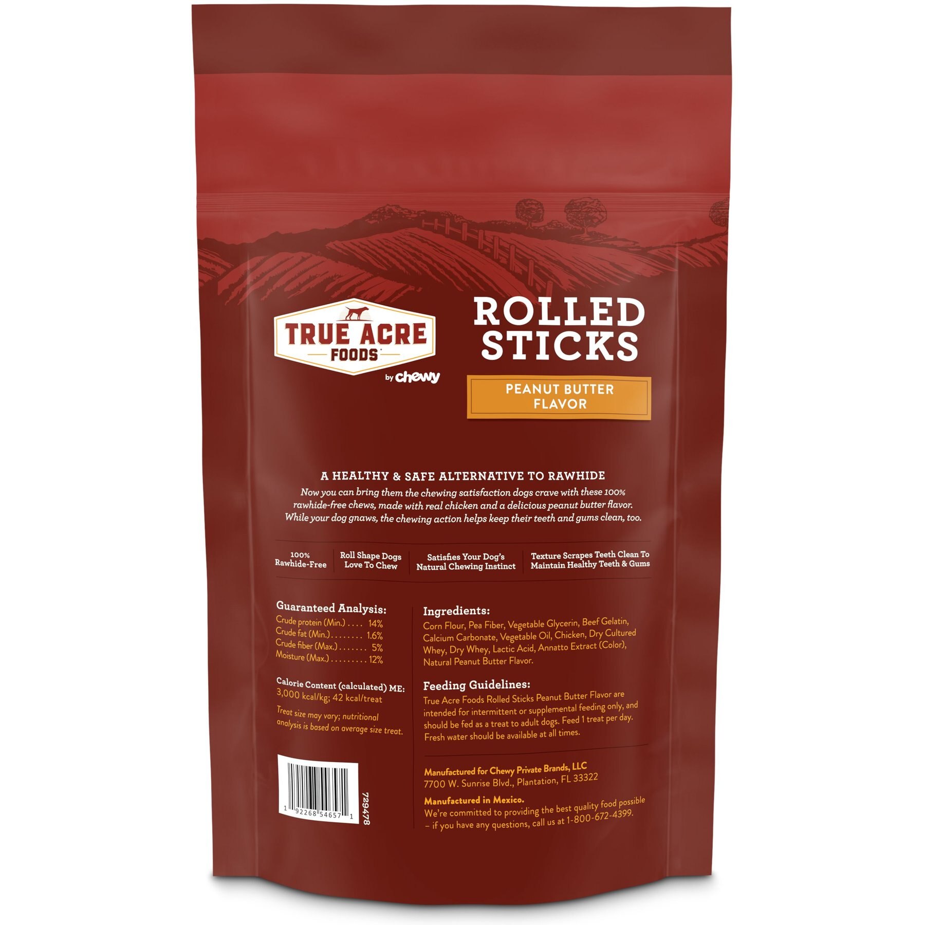 True Acre Foods Rawhide-Free Rolled Sticks Peanut Butter Flavor Dog Treats