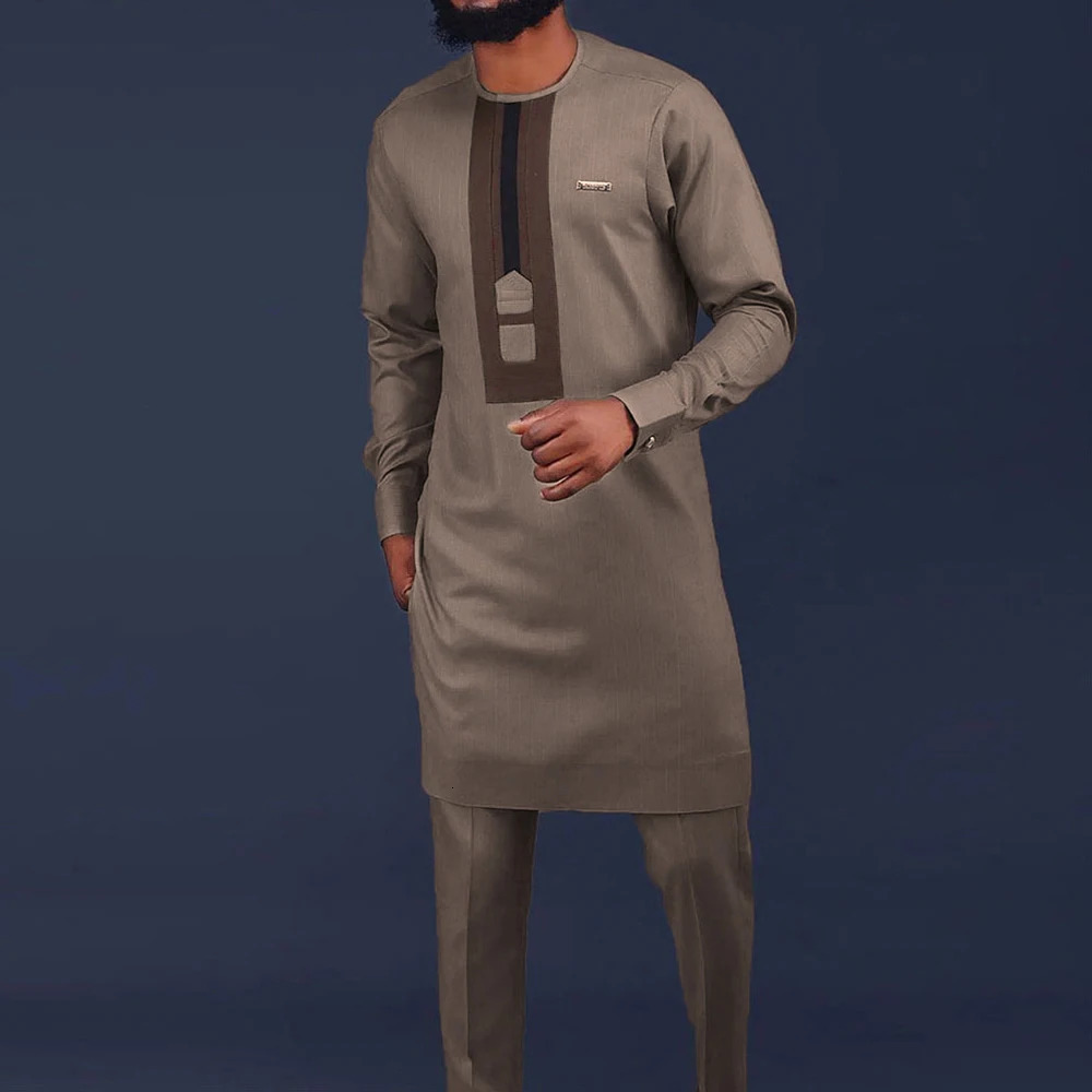 Dashiki African Men Clothes Sets Youth Casual Social Long Sleeve Ethnic Two Piece Shirt Trousers Men Suit European Male Clothing 240412