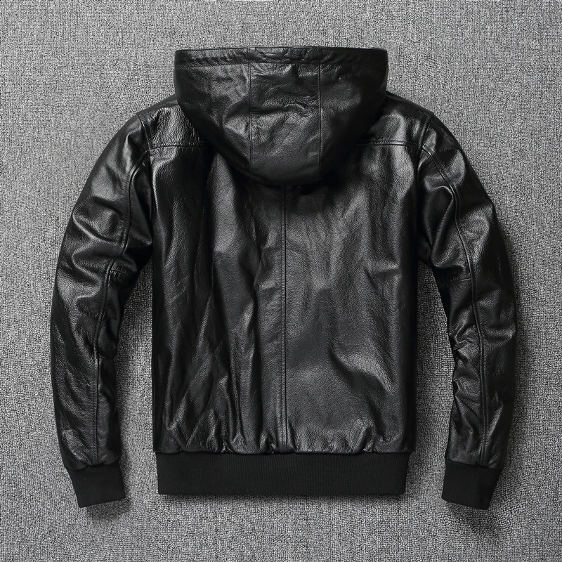 Men Leather Jacket with Hood Genuine Cowhide Slim Fit Male Skin Coat Spring Autumn Clothing Chamarras De Cuero Para Hombre 241122