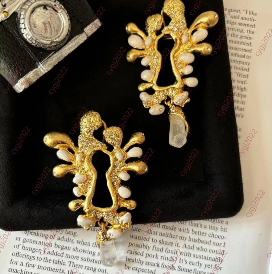 Diamond Keyhole Model Earrings Pearl Sparkling Ear Loops Retro Exaggerated Enamel Natural Stone Embellishment Inlaid With Rhinestone Hiphop Street Party Jewelry