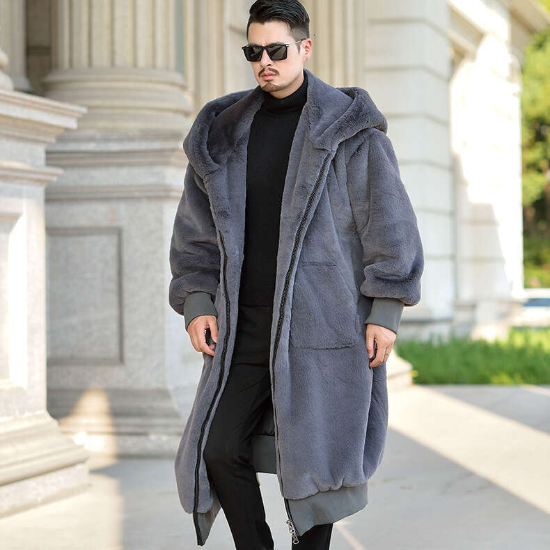 Winter new men's mid to long rabbit Korean version loose imitation fur thick warm coat
