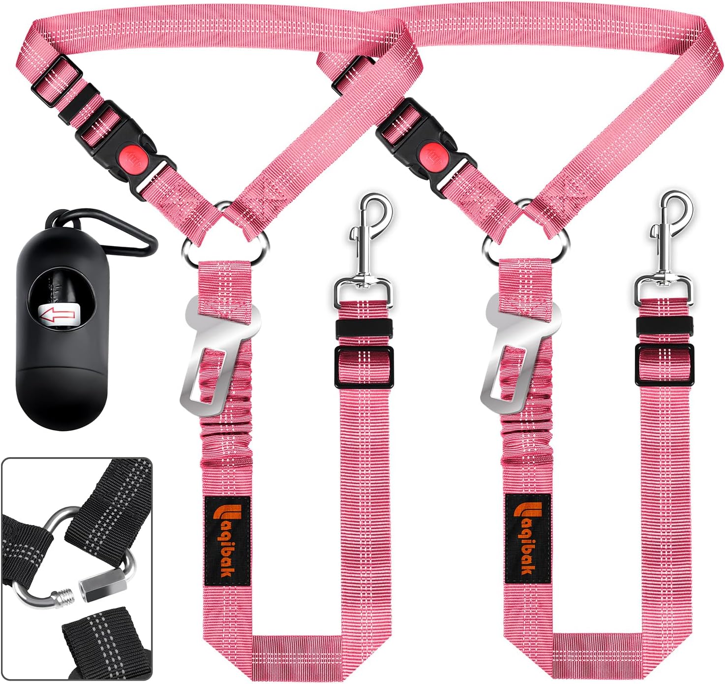 Removable Seat Belts Harness for Car, 3 in 1 Pet Car Leash, laqibak Restraint Secures to Headrest Reflective Effect Adjustable Bungee Dog Seatbelt 2PC