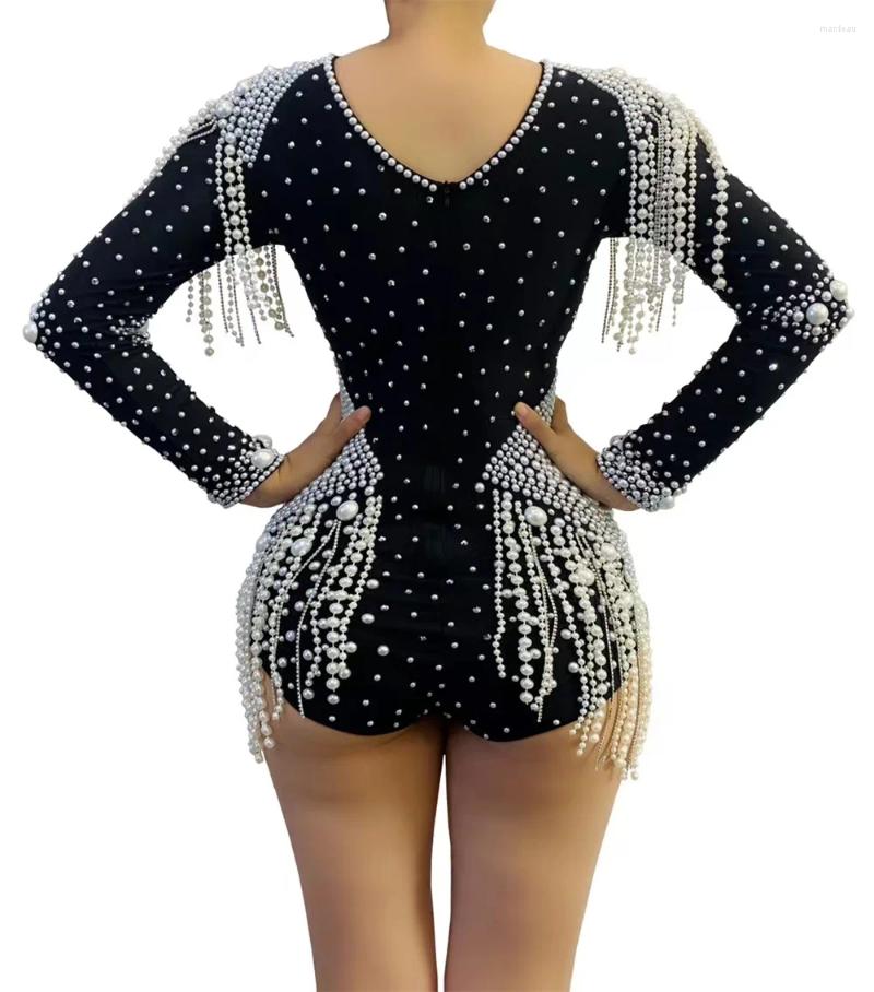 Stage Wear Rhinestones Jumpsuit Stretch Sexy Bodysuit Women Birthday Play Celebrate Dress Dancer Party Show Cx