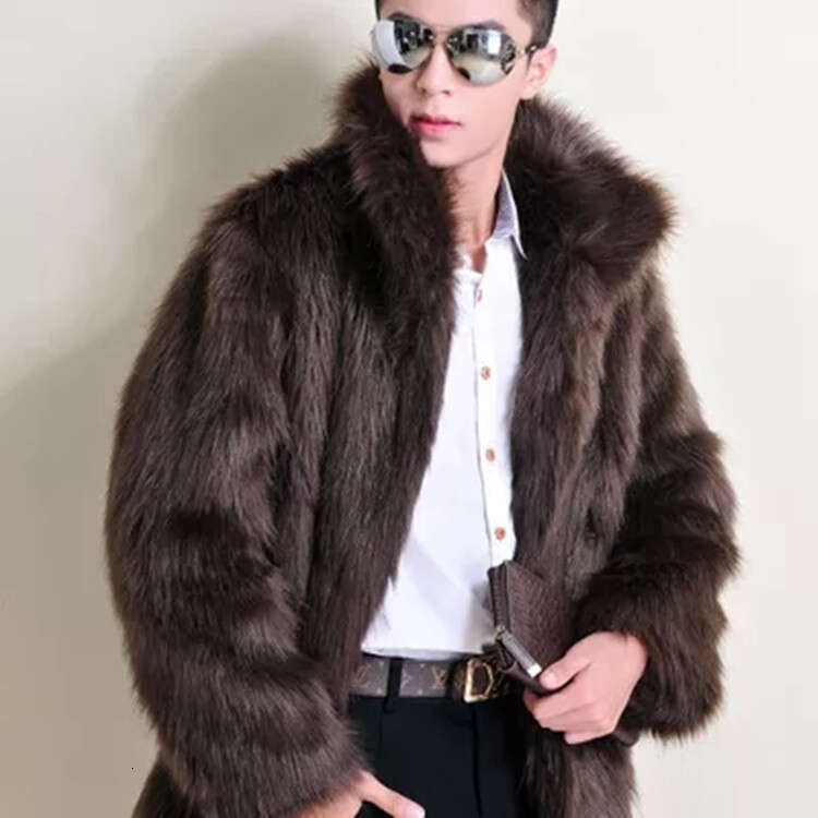 Casual Korean men's collar winter imitation fox jacket, plus thick mink fur coat, trendy