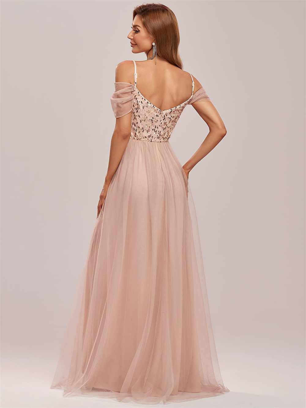 Off-the-Shoulder Long Prom Dresses Spaghetti Sequins Tulle A-Line Sweetheart Plus Size Formal Occasion Evening Party Gown Pd16