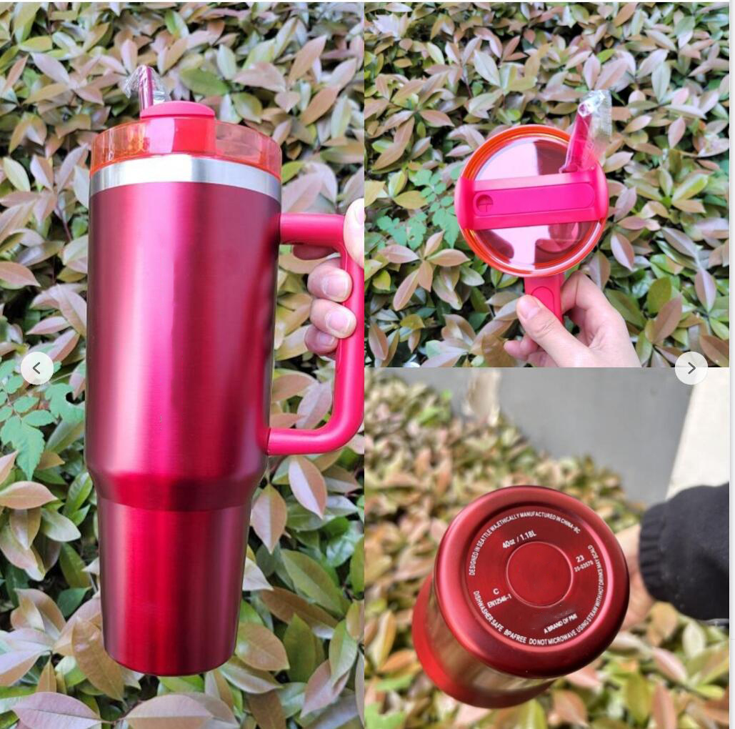 Ship From USA 40oz TUMBLER Pink Rose Blue Magnolia Mug Holiday Stainless Steel Tumbler with Silicone Handle Lid and Straw Cups Mugs Target water bottl