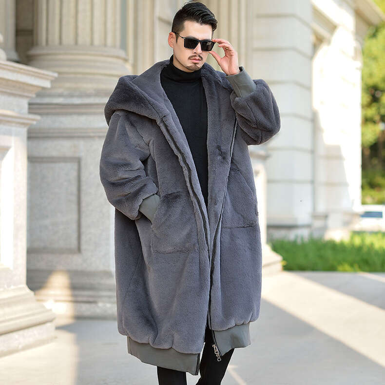 Winter new men's mid to long rabbit Korean version loose imitation fur thick warm coat