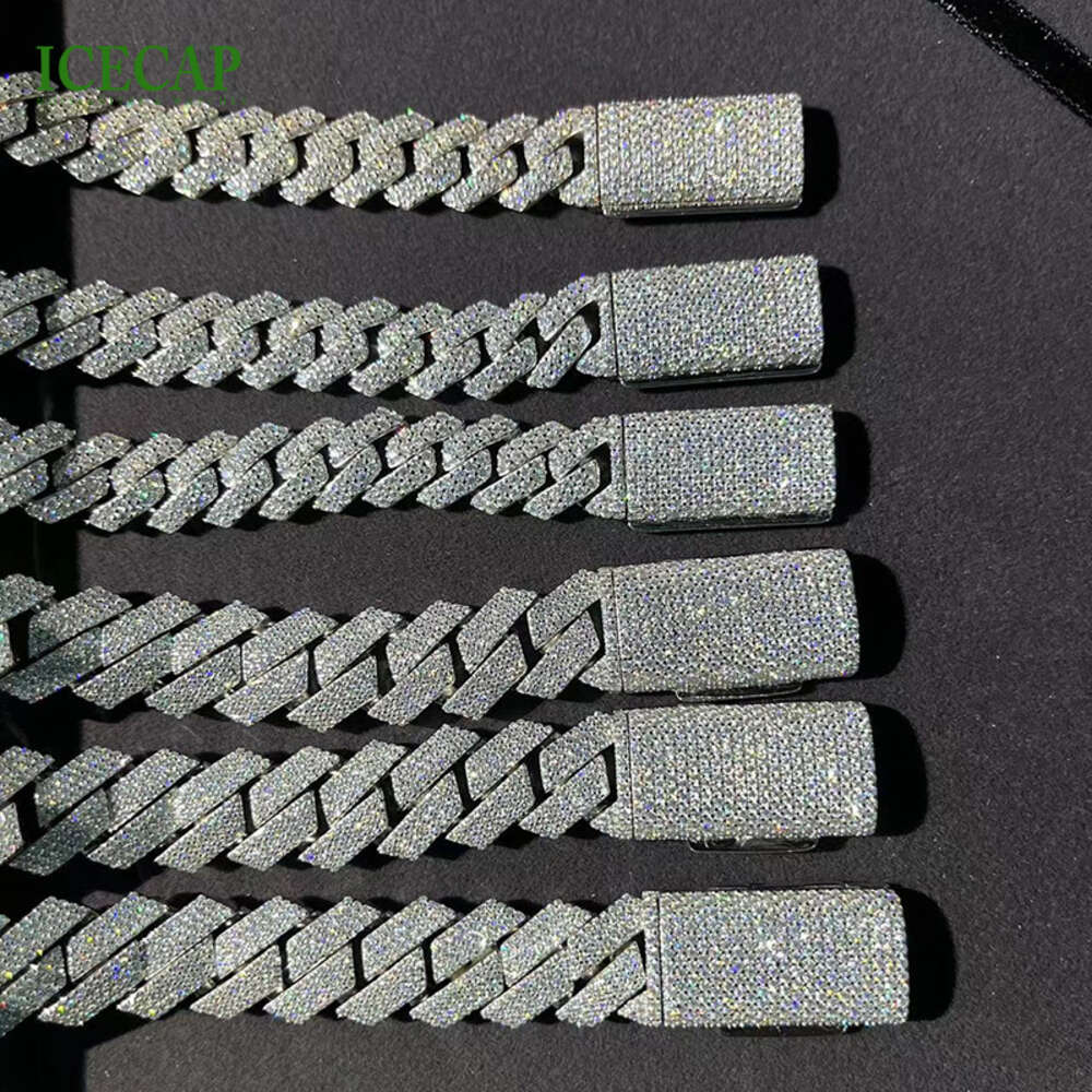 Icecap Fashion Jewelry Necklace 925 Silver Luxury Custom Necklace White Gold Plated Moissanite Diamond Cuban Link Chains