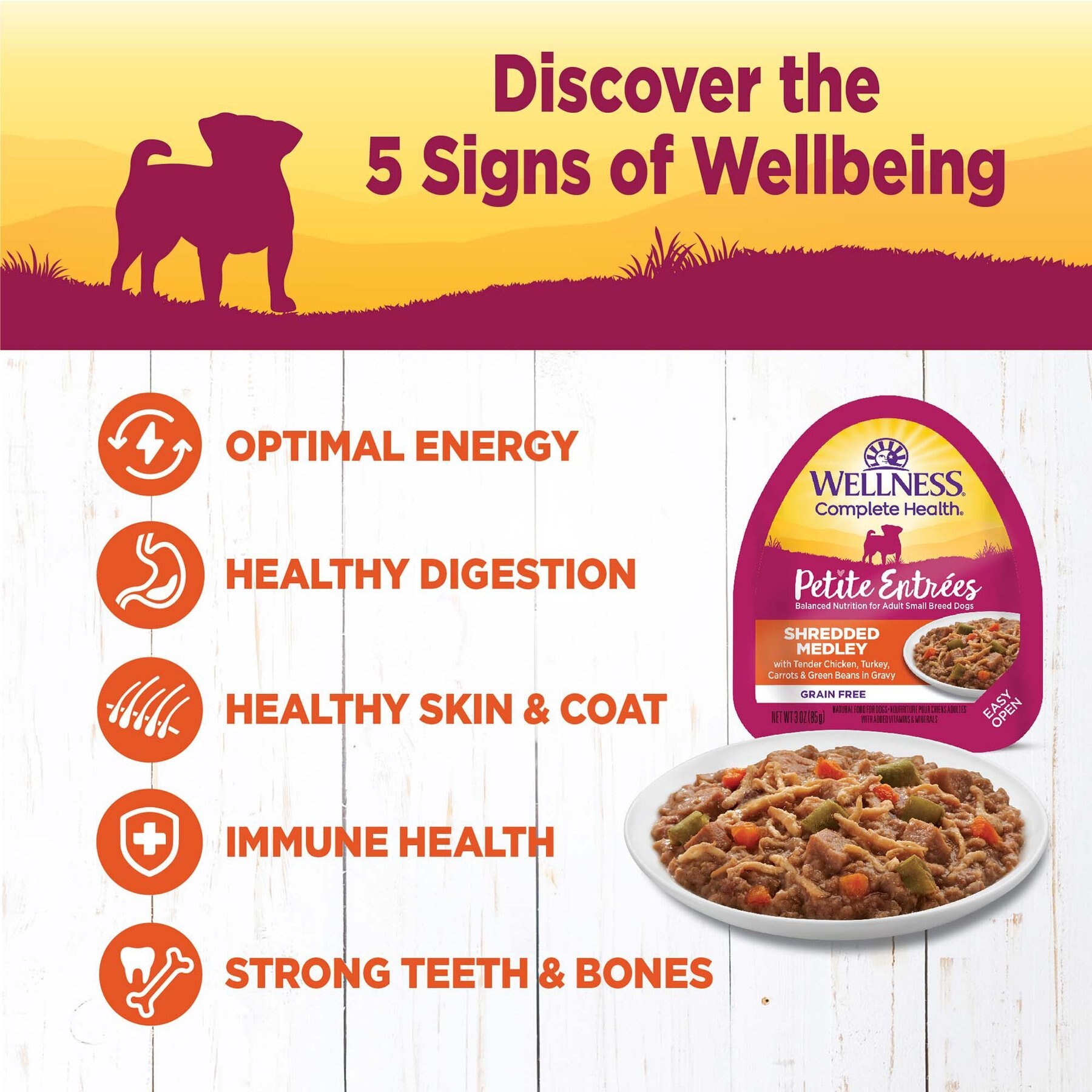 Wellness Petite Entrees Shredded Medley Chicken & Turkey Small Breed Natural Wet Dog Food, 3-oz cup, 12 count