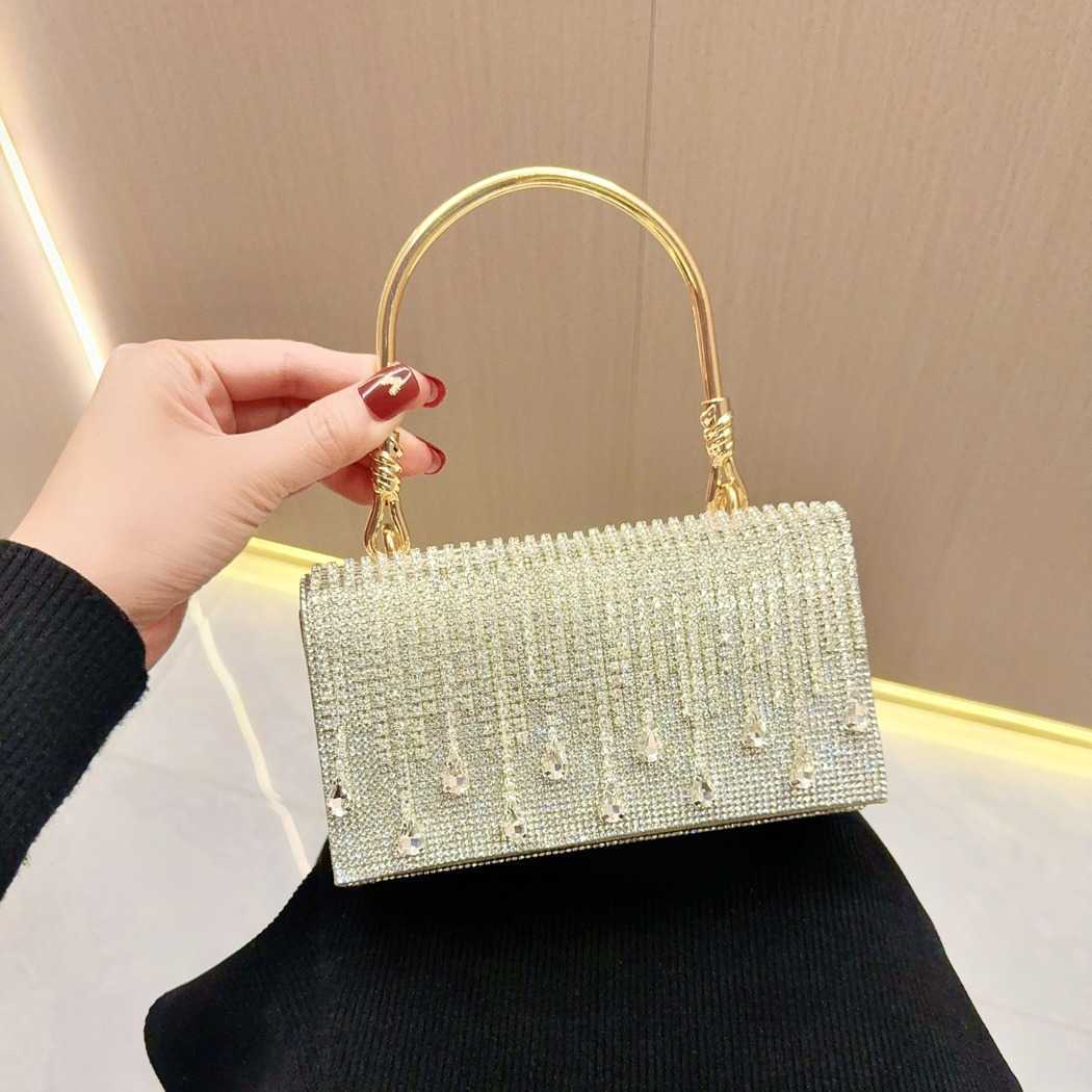 new diamond inlaid water diamond handheld bag with tassel banquet style small bag for womens diagonal cross banquet bag