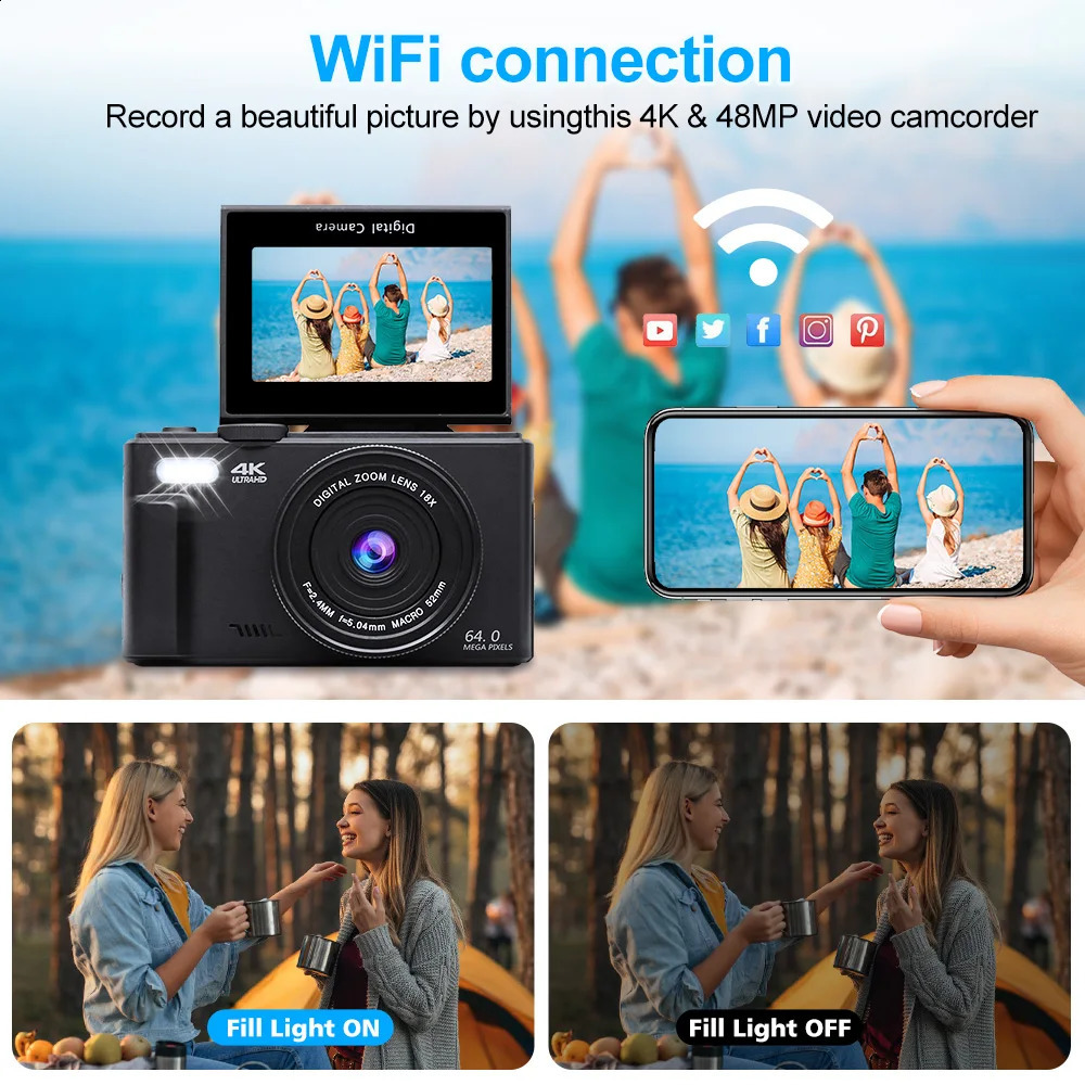 Compact digital pography camera 4K 18X digital zoom retro video recorder 64MP 180 ° flip screen camera 241121