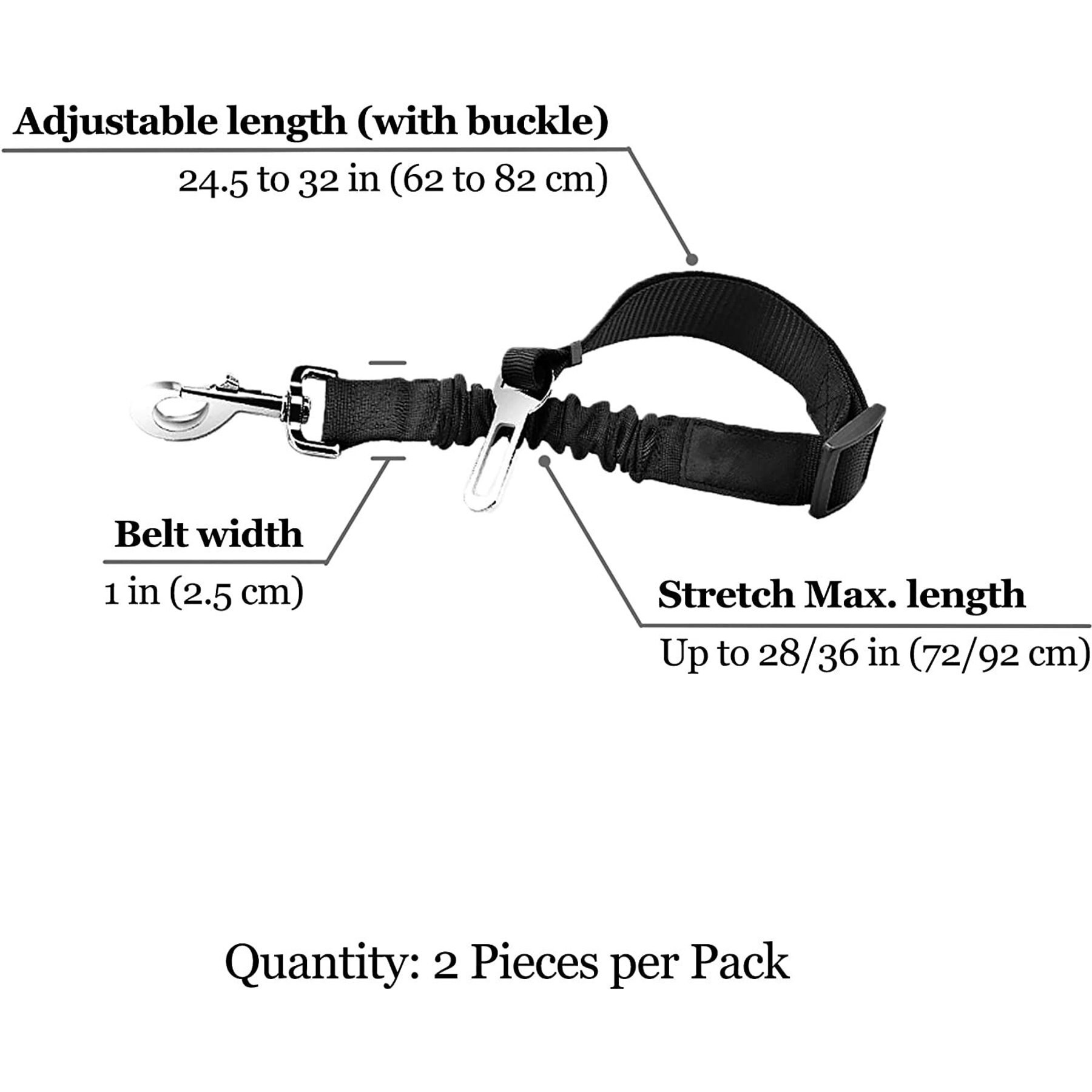 SunGrow Cat & Dog Car Leash Elastic Seat Belt & Restraint for Safety Pet Travel, 2 count