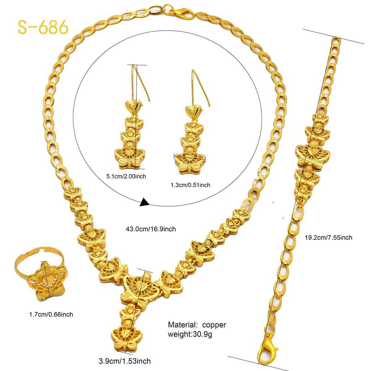 ANIID India 24k Gold Flower Her Necklace Earrings Bracelet Ring Set Elegant Bridal Wedding Jewelry Set Dubai La W241121
