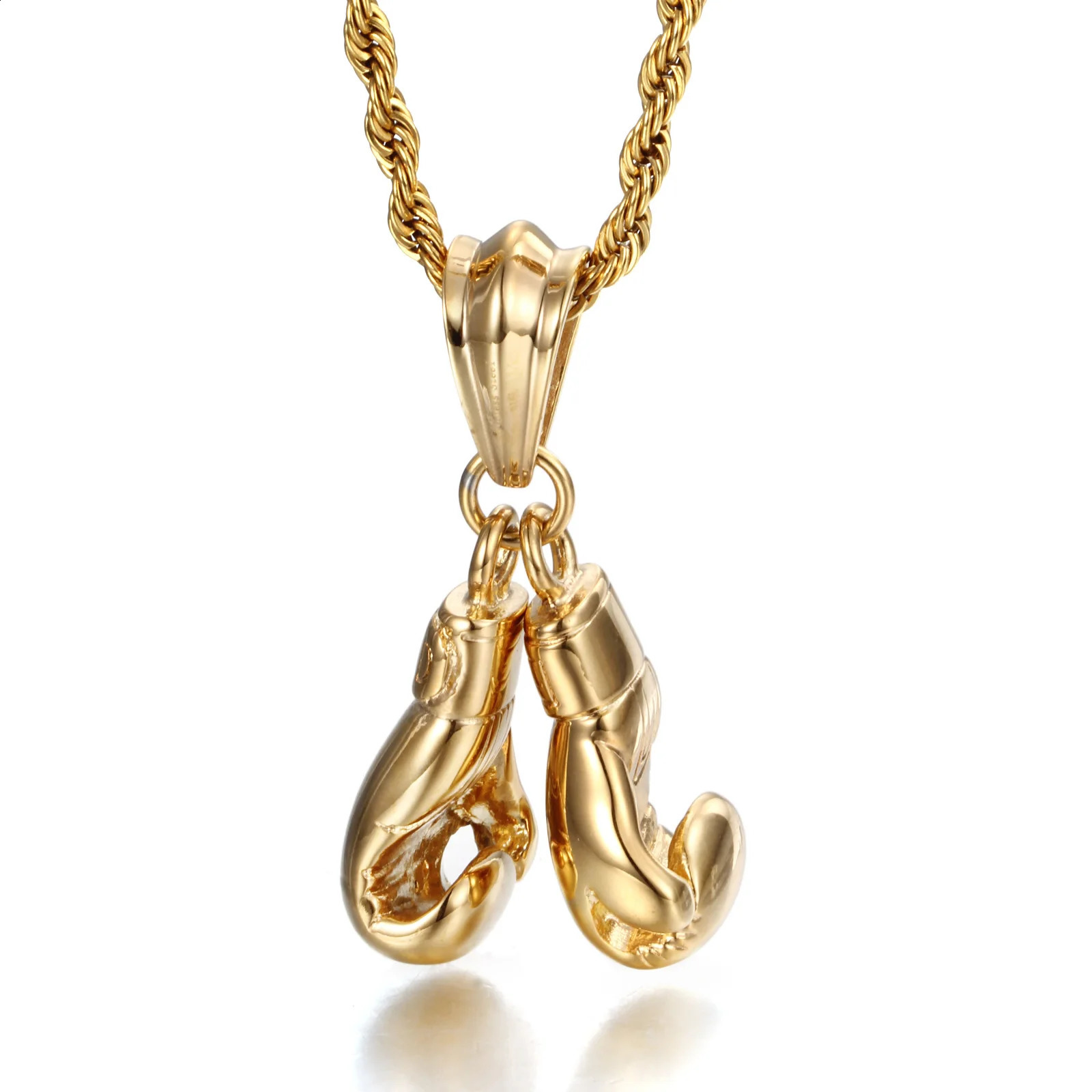 Hip hop gold gloves pendant boxing stainless steel charm necklace mens womens jewelry 241121