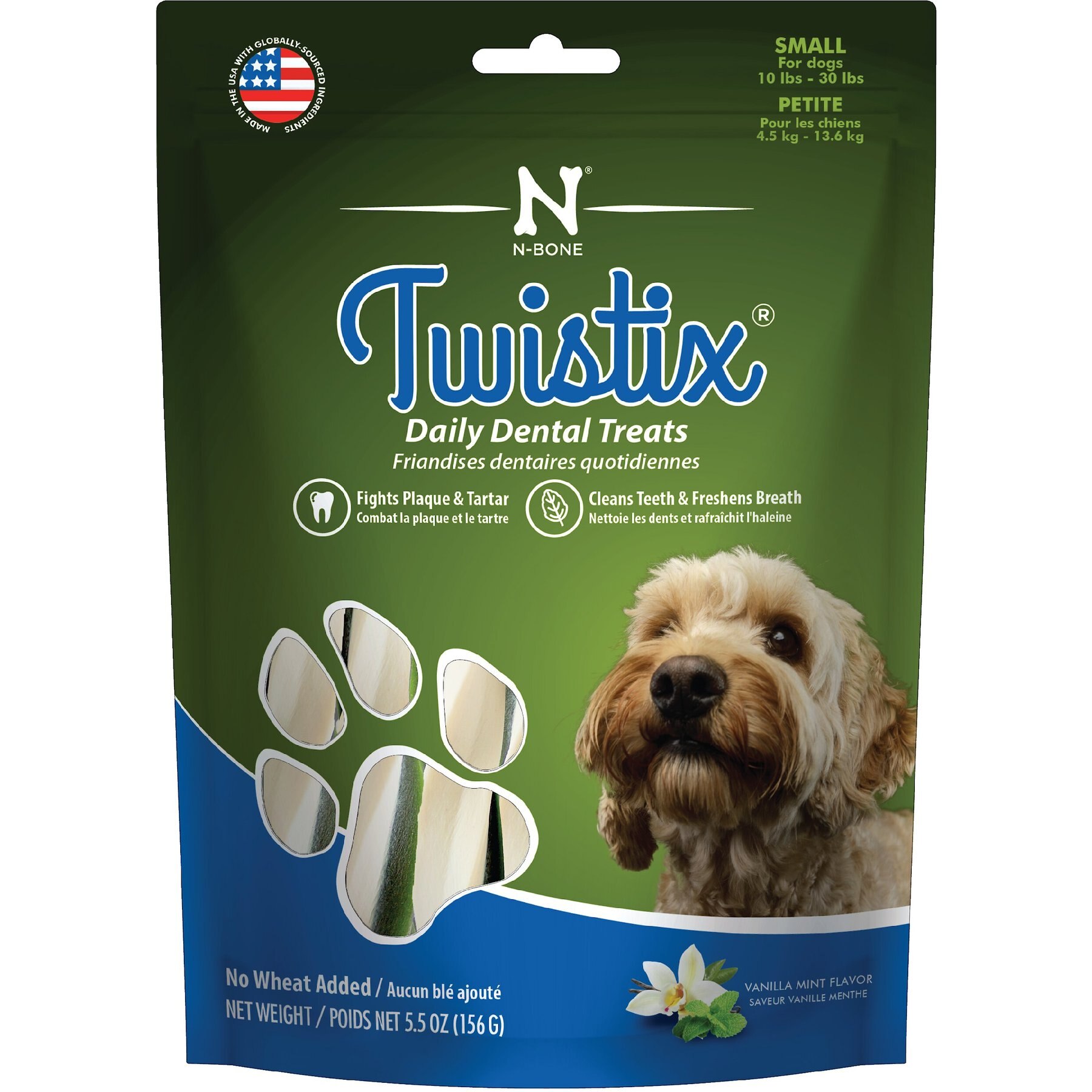 N-Bone Twistix Vanilla Mint Flavored Small Dental Dog Treats, 12 count