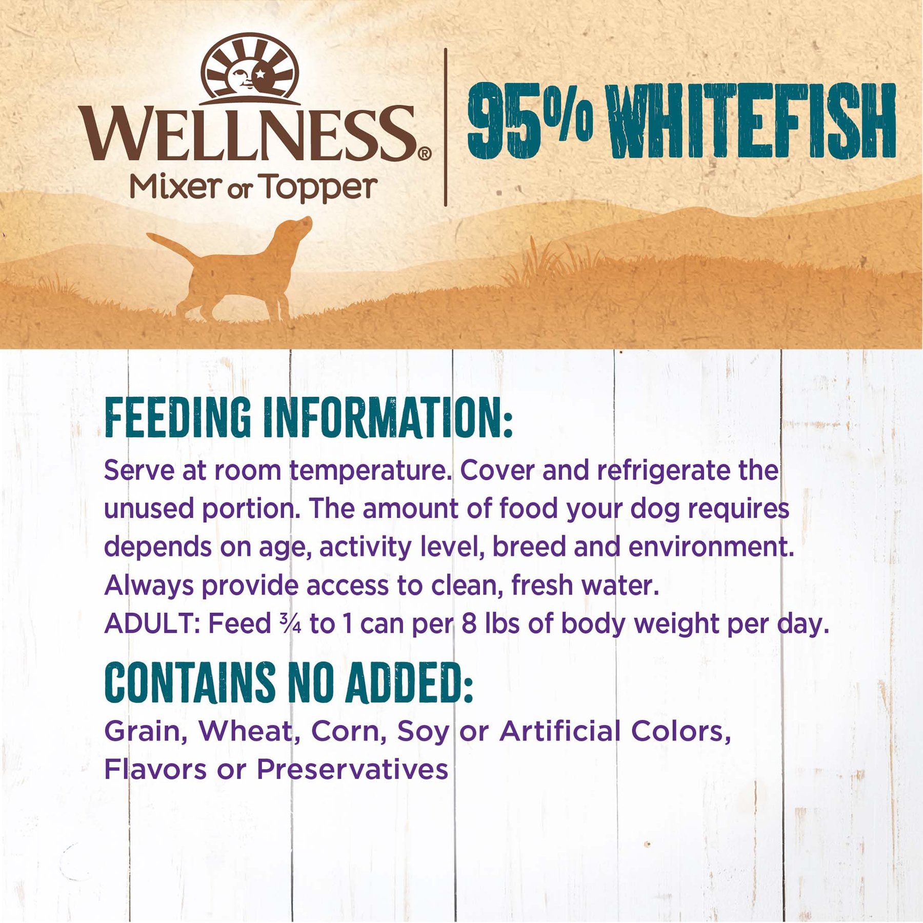 Wellness 95% Whitefish Natural Grain-Free Wet Dog Food Topper, 13.2-oz can, case of 12