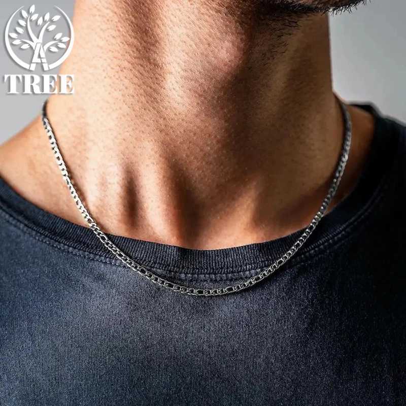 SHSTONE Mens 18K Gold Figaro Chain Necklace 2 4 6 8 10 12mm Cuban Chain 925 Pure Silver Long Necklace Mens Fashion Jewelry W241121