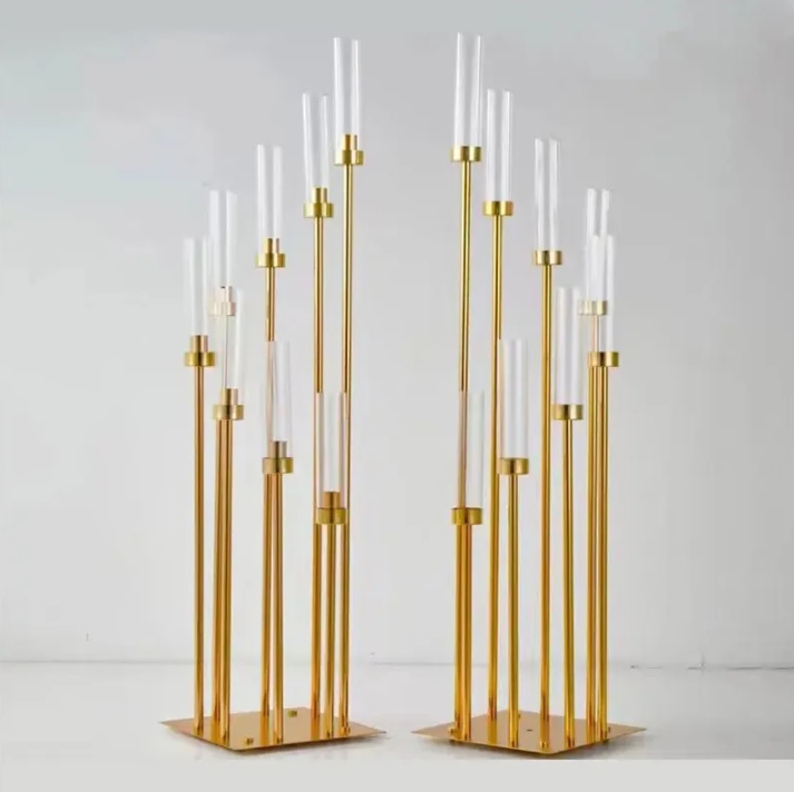 SZ 8 Heads Metal Candelabra Candle Holders Road Lead Table Centerpiece Gold Candelabrum Stand Pillar Candlestick wedding H260310