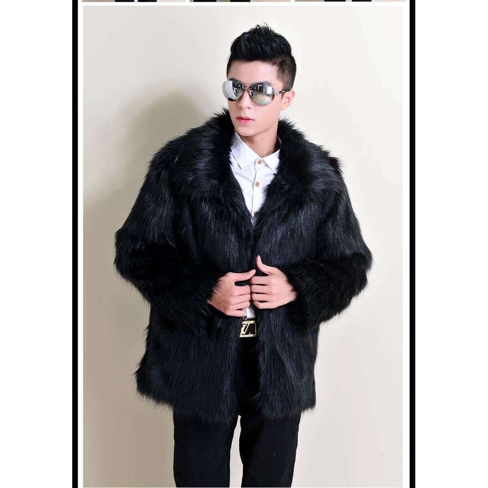 Casual Korean men's collar winter imitation fox jacket, plus thick mink fur coat, trendy