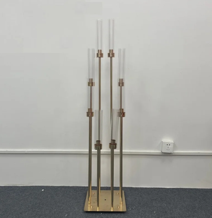 8 Heads Metal Candelabra Gold Holder Acrylic Wedding Table Centerpiece Candle Holders Candelabrum Decoration H260310