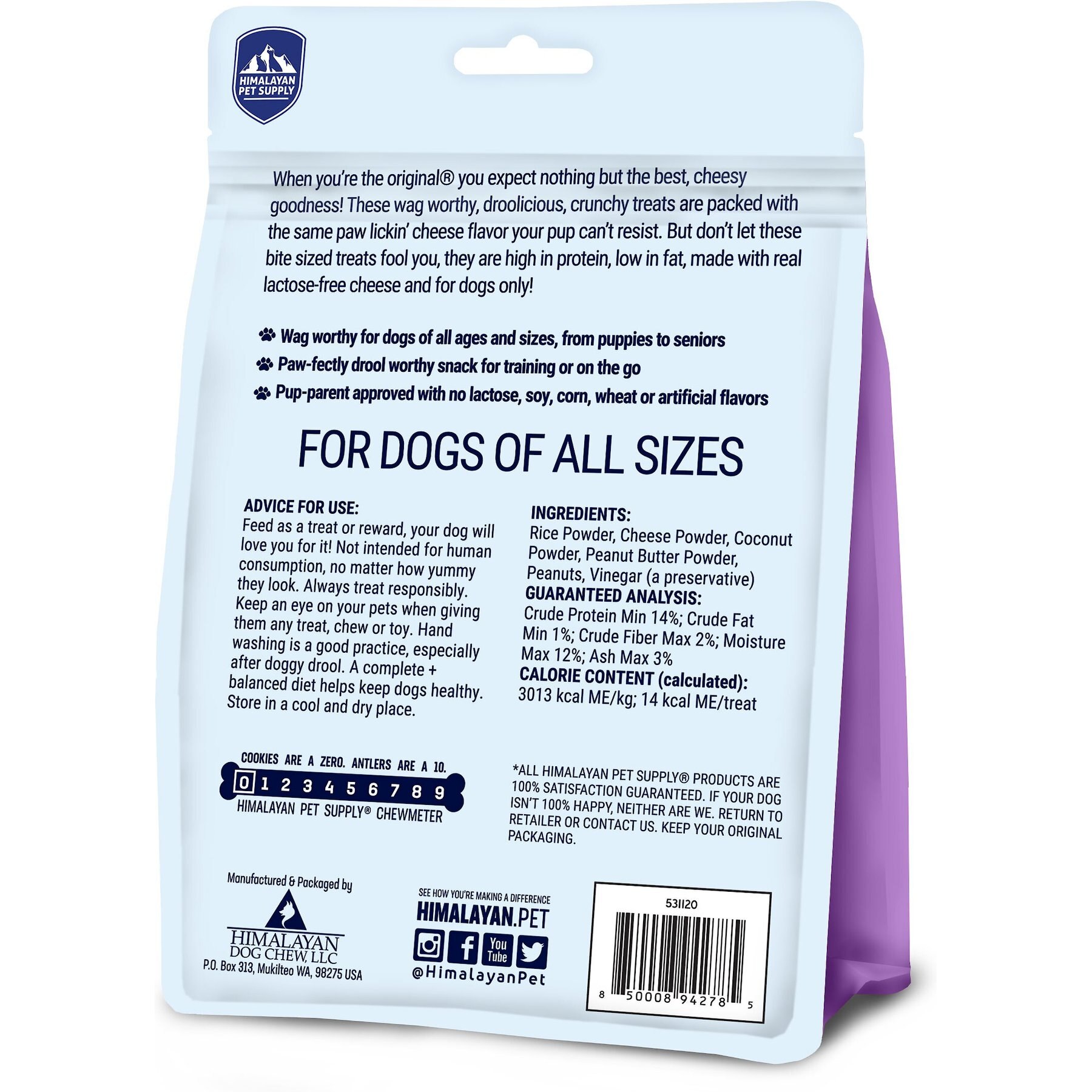 Himalayan Pet Supply Peanut Butter Grain-Free Chicken Crunchy Dog Treats, 3-oz bag