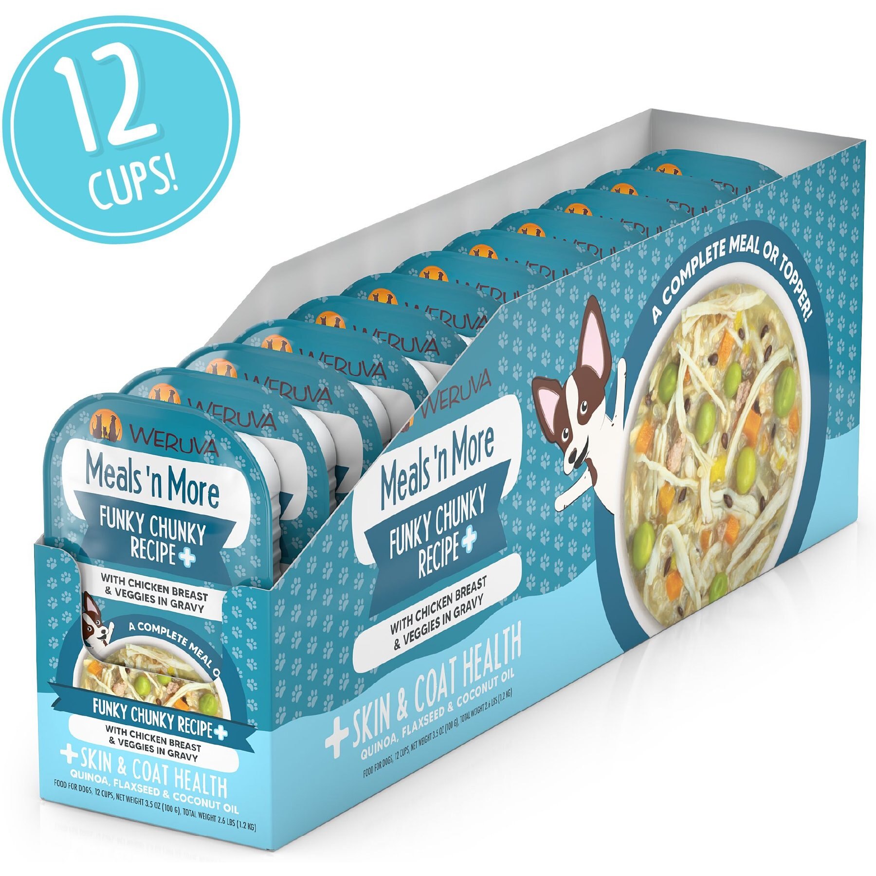 Weruva Meals 'n More Natural Wet Dog Food, Funky Chunky Plus Skin & Coat Health, 3.5-oz cup, 12 count