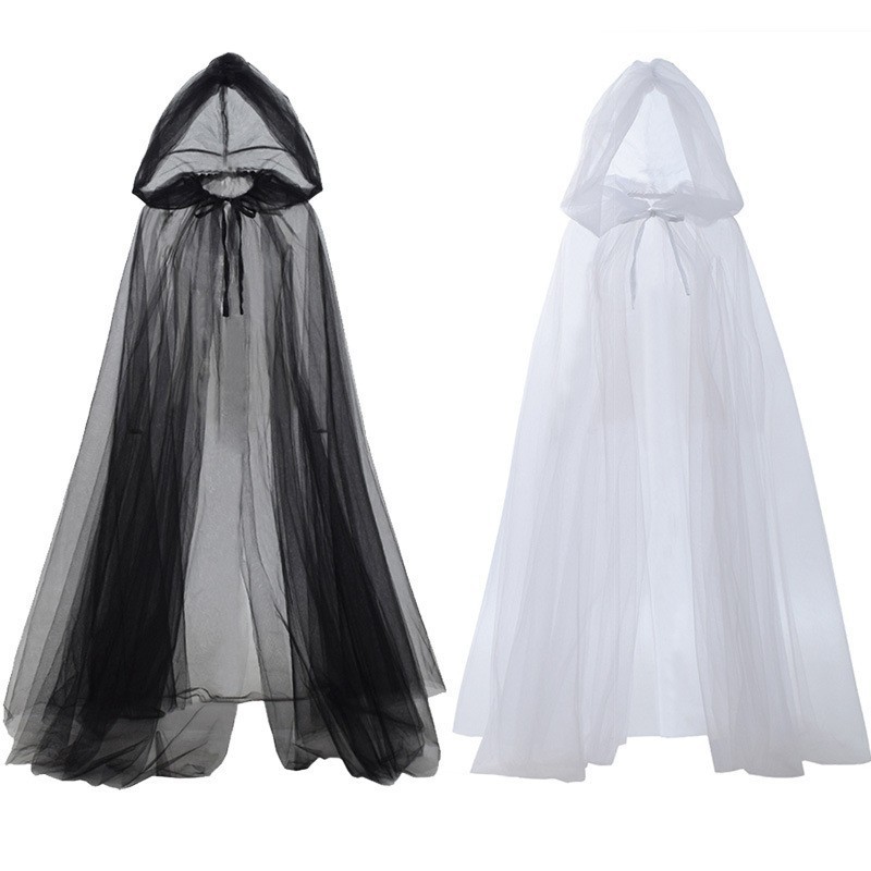 Stage Wear Dance Accessories Cool Style Mesh Black and White Hooded Unisex Cloak Black Strap Cloak For Boys And Girls