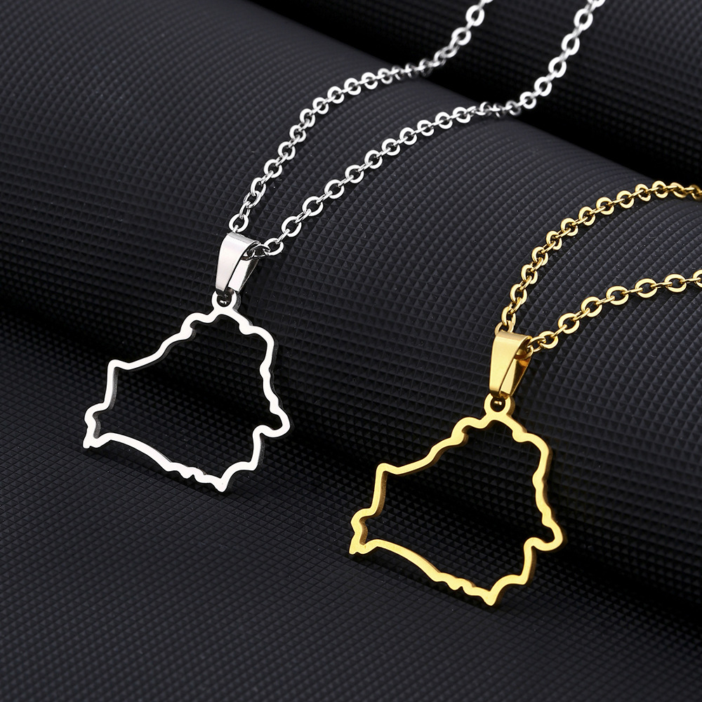 Small Hollow Belarus Map Necklace Stainless Steel Outline Map of Belarus Continent Pendant Collar Choker Women Minimalist Hometown Country Clavicle Ch