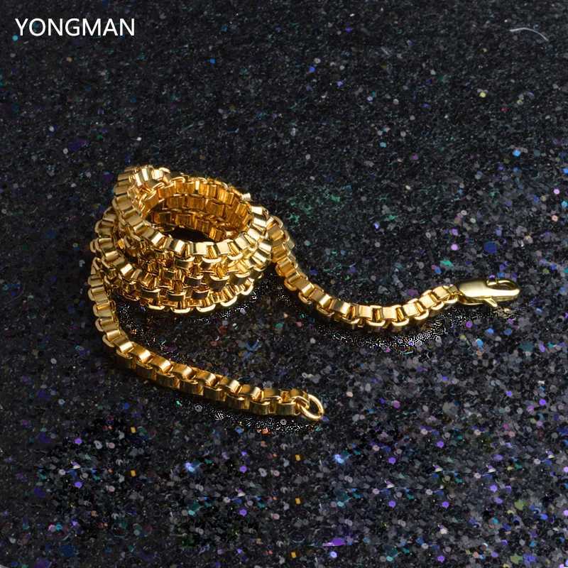 YONAN 18K Gold Plated 3MM Box Chain Necklace 16 inches 18 inches 20 inches 22 inches 24 inches 26 inches 28 inches 30 inches W241121