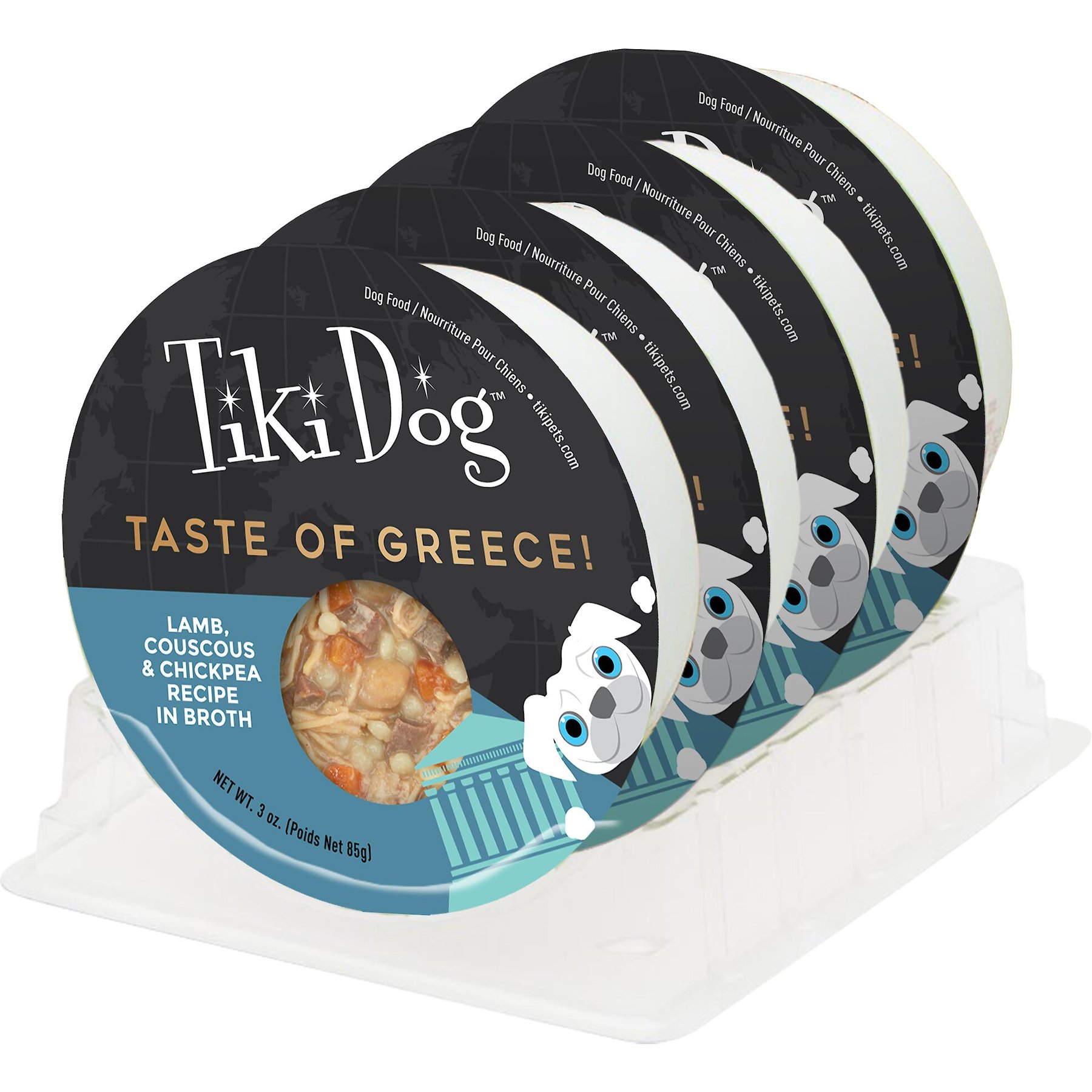 Tiki Dog Taste of Greece Lamb, Couscous & Chickpea Recipe in Broth Wet Dog Food, 3-oz cup, case of 4