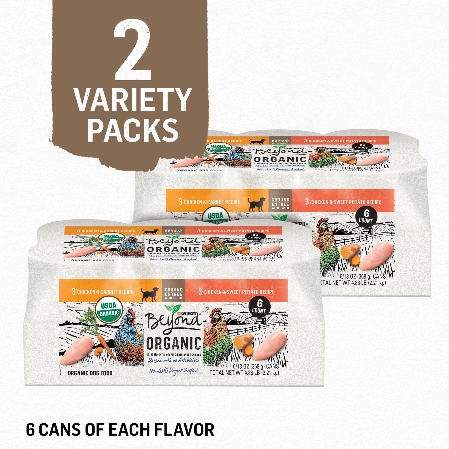 Purina Beyond Organic Chicken Recipes Variety Pack High Protein Wet Dog Food, 13-oz can, case of 12