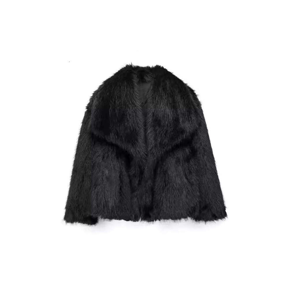 Women's lambhair black coat for autumn and winter 2024 new style imitation fur
