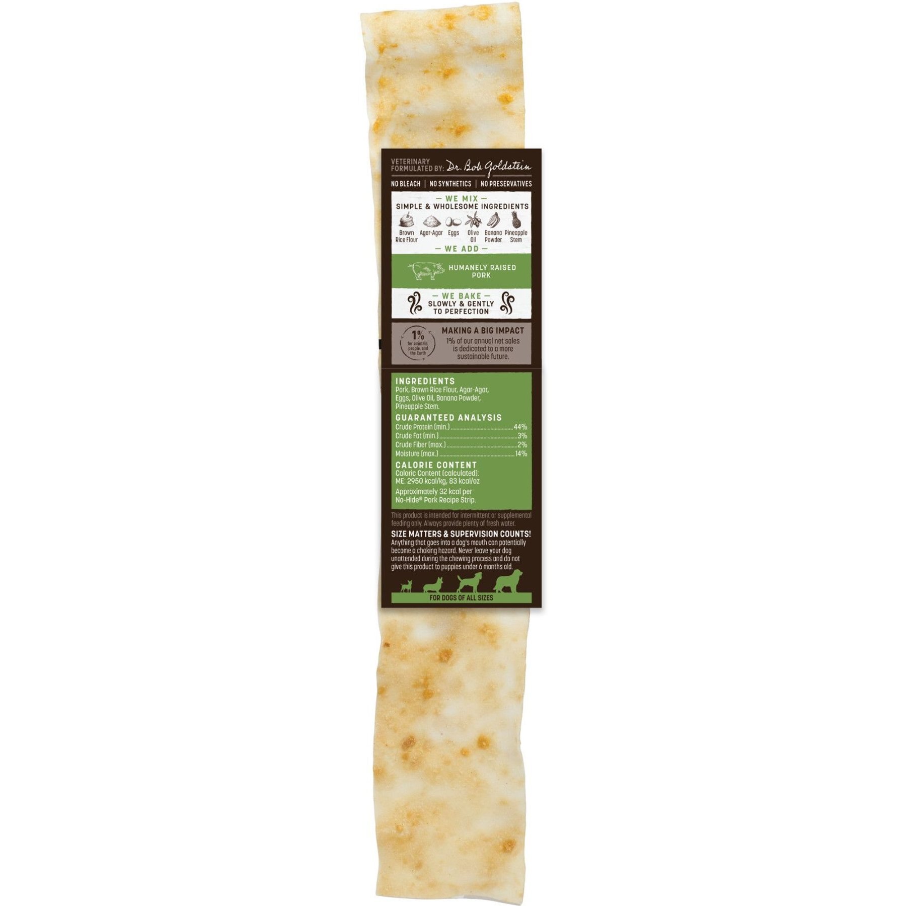 Earth Animal No-Hide Strips Thin Natural Rawhide Alternative Pork Recipe Chew Dog Treat
