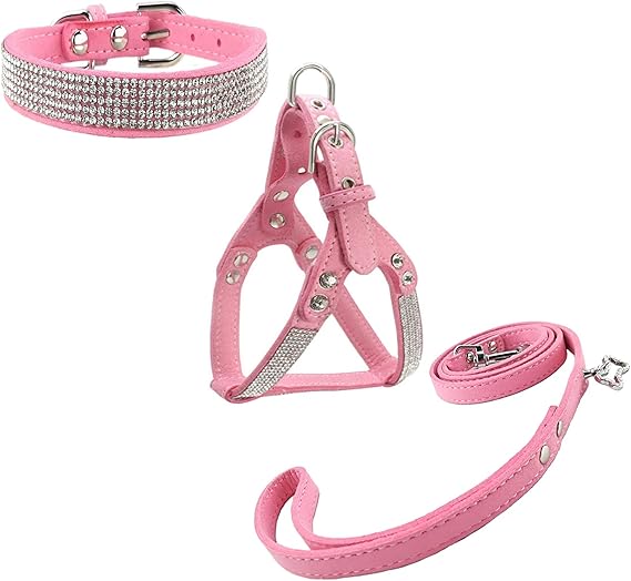 Dog Collars Newtensina Dog Collar Harness Leadets Fashion Dog Collar Diamante with Harness Leashes Comfortableoft Collar Harness and Leasheset for Dog