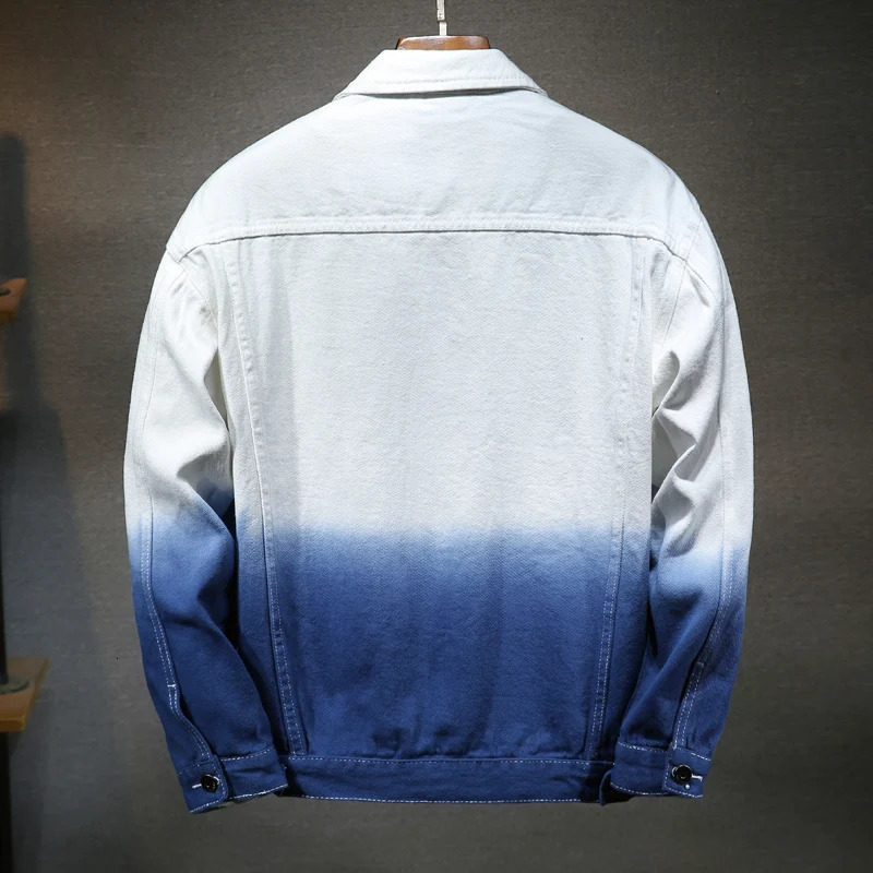 Mens Gradient Color Jacket SpringAutumn Mens Denim Jacket with Holes Washed Men Bomber Jacket Jackets for Men 240420
