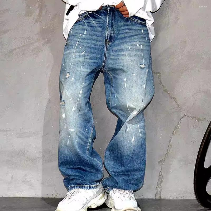 2025 S Fashion Designer Men S Jeans American Streetwear Ripped Baggy Mens Clothing Hip Hop Paint Dot Denim Cargo Pants High Quality Fashion Ragged Tro