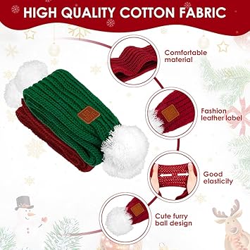 SlowTon Knitted Scarf, 2 Pack Dog Warm Bandanas, Winter Holiday Decoration Scarf for Small Medium Large Dogs (Red,Red