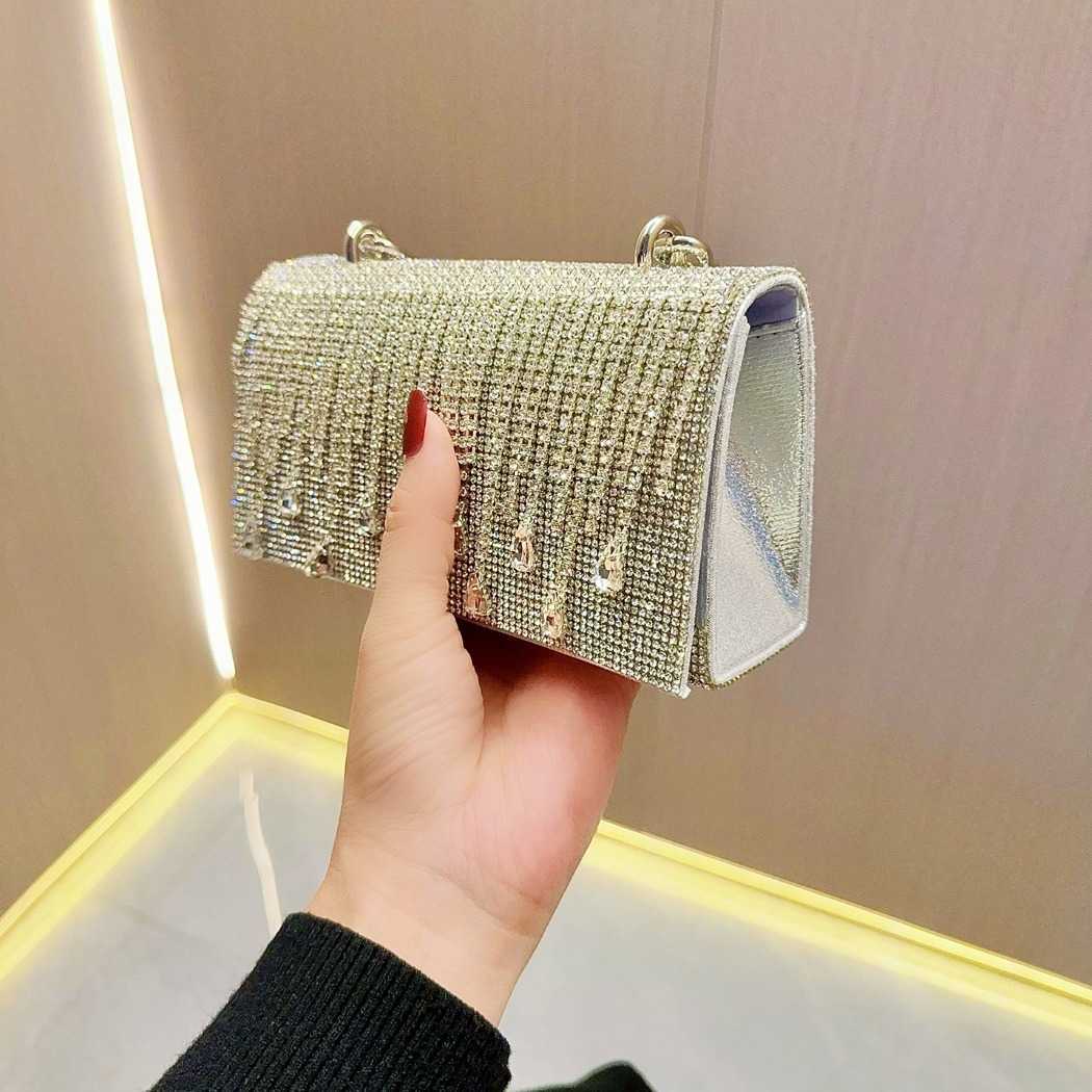new diamond inlaid water diamond handheld bag with tassel banquet style small bag for womens diagonal cross banquet bag