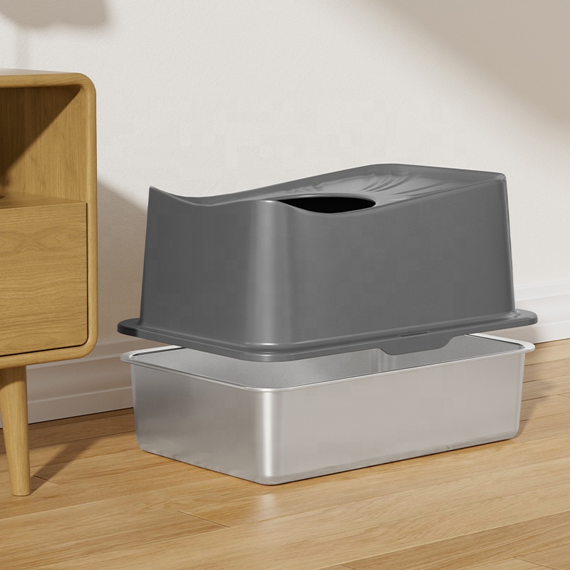 Cat Litter Box Extra Large Stainless Steel For Cat Top Entry Enclosed Toilet Large Capacity Cat Products Kitty litter Box
