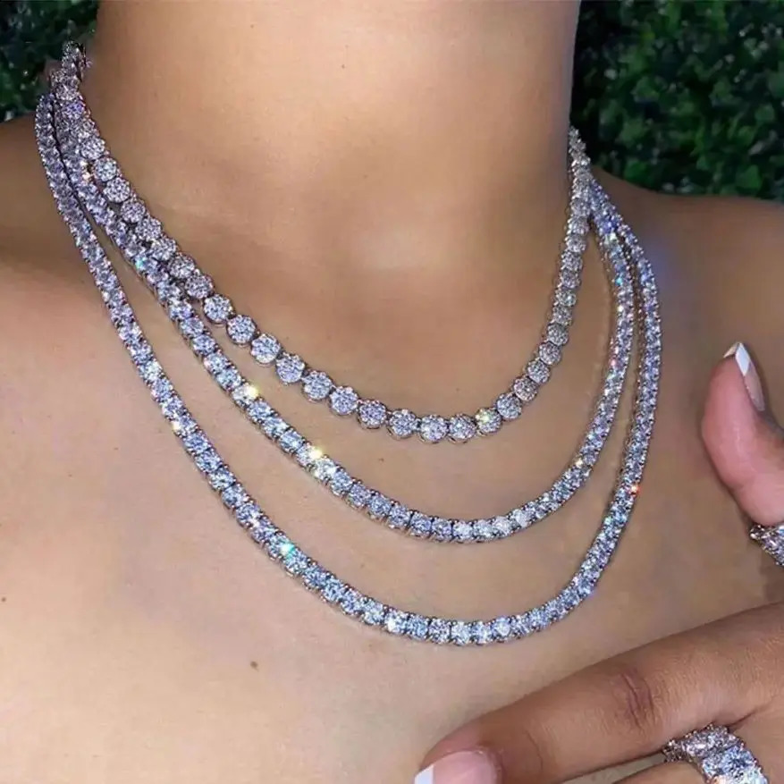 Fashion Jewelry 3mm 4mm 5mm Hip Hop Ice Tennis Chain Copper Material Mens Rock Necklace Womens Sparkling Zircon Jewelry 241121