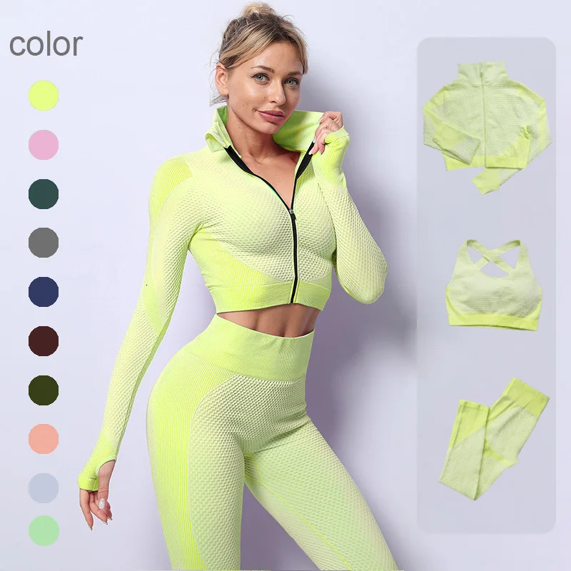 Seamless Women Yoga Sets Female Sport Gym Suits Wear Running Clothes Women Fitness Sport Yoga Suit Long Sleeve Yoga Clothing 240407