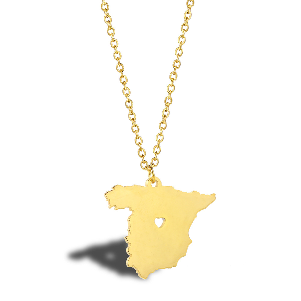 European Country Map of Spain Necklace Stainless Steel Espanha Spanish Pride I Heart Love Capital of Spain Madrid City Necklaces for Souvenir Gift