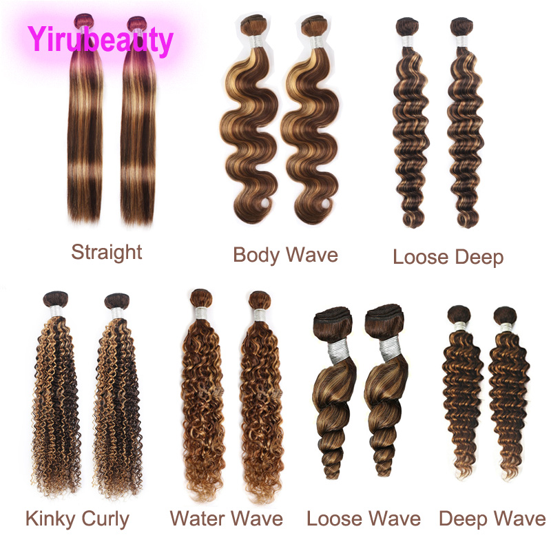 2 Bundles P4/27 Straight Deep Wave Kinky Curly Water Wave Double Wefts Malaysian 100% Human Hair Products 10-32inch Piano Color