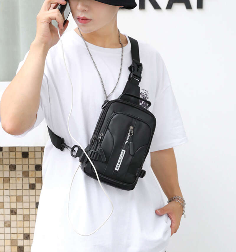 Men Small Backpack Rucksack Cross Body Shoulder with USB Charging Port Nylon Travel Male Sg Side Messenger Chest Bag Pack