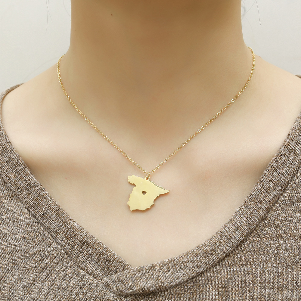 European Country Map of Spain Necklace Stainless Steel Espanha Spanish Pride I Heart Love Capital of Spain Madrid City Necklaces for Souvenir Gift
