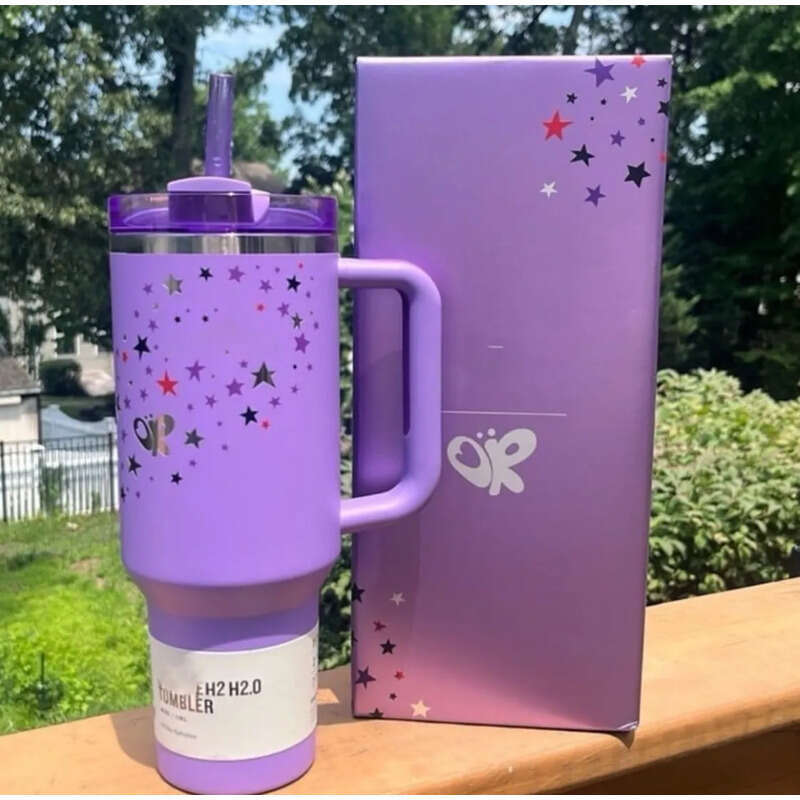 USA Stock 40Oz Blueberry Milk Pink Rose Blue Magnolia Tumblers Clean Slate Warm Cool Serene Stainless Steel Cups 40 OZ Purple Stars Car Mug With Straw