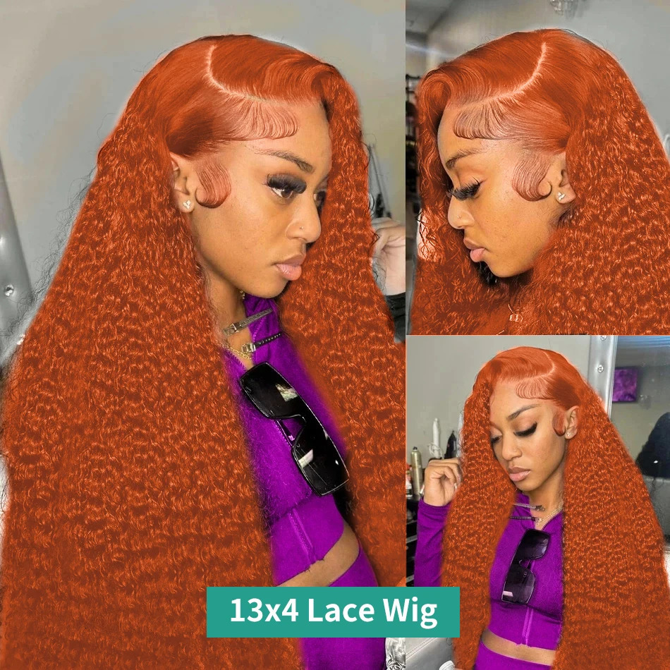 Colored Human Hair Wigs Orange Ginger 13x6 HD Transparent Deep Wave Lace Frontal Human Hair Wig Brazilian Lace Front Wigs 240408
